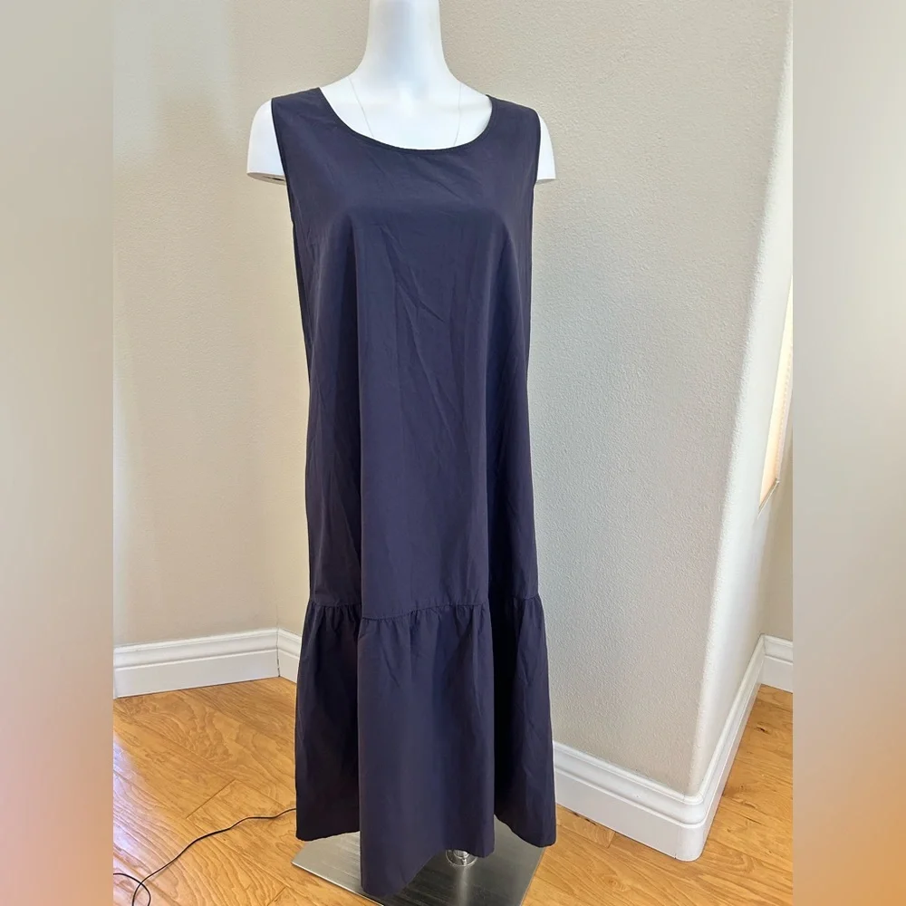Eileen Fisher NWT Tiered Organic Cotton Midi Dress XL Sleeveless Blue Cotton - Picture 2 of 6